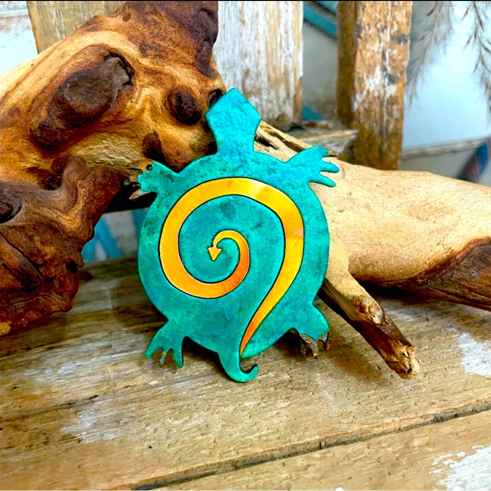 COPPERCUTTS Turtle w/ Spiral Ornament Or Lapel Pin SouthWest Copper
